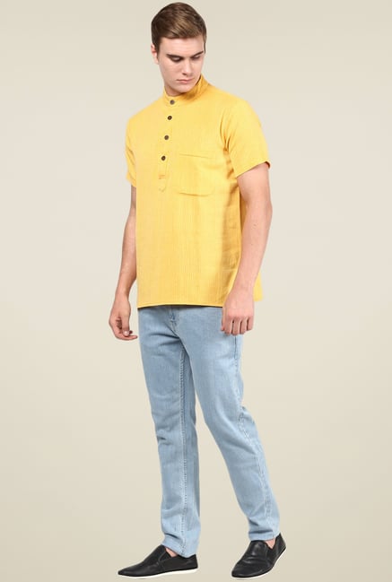 Abhiyuthan Yellow Striped Kurta