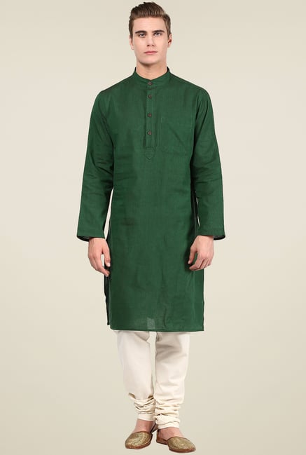 Abhiyuthan Dark Green Solid Kurta