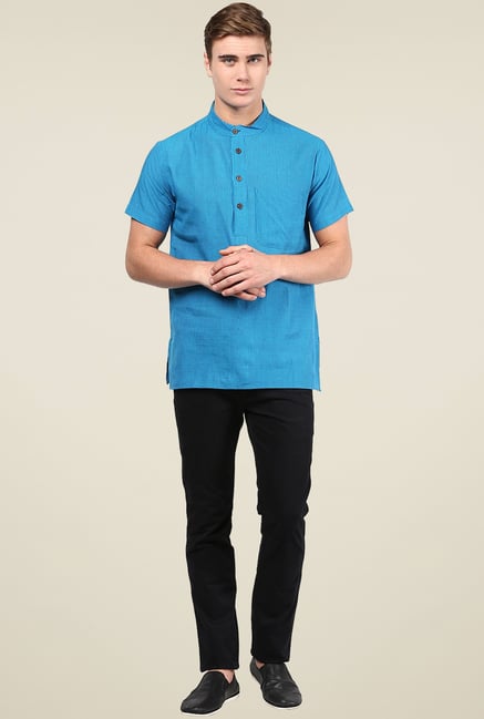 Abhiyuthan Blue Striped Kurta