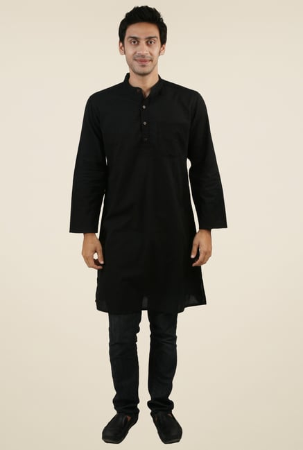 Abhiyuthan Black Solid Kurta