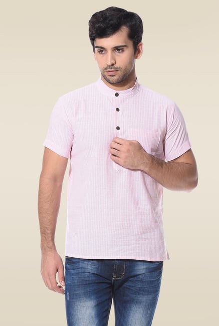 Abhiyuthan Pink Striped Half Sleeves Kurta