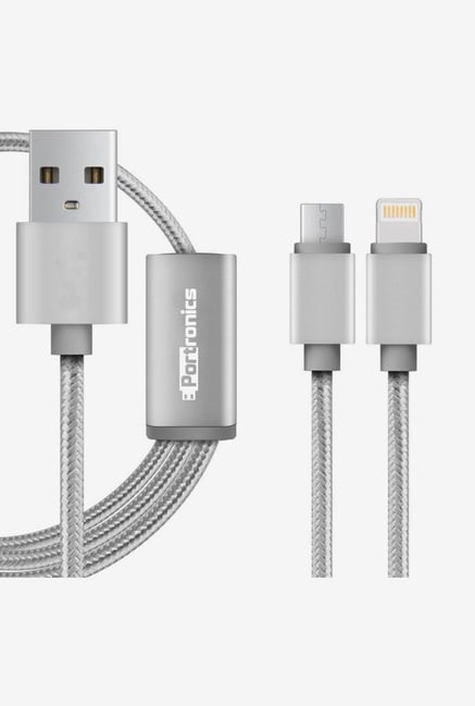 Portronics Konnect 2 2 in 1 Multi Functional Cable Grey