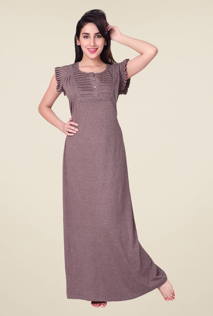 Plain Beige Ladies Sleeveless Cotton Nightgown