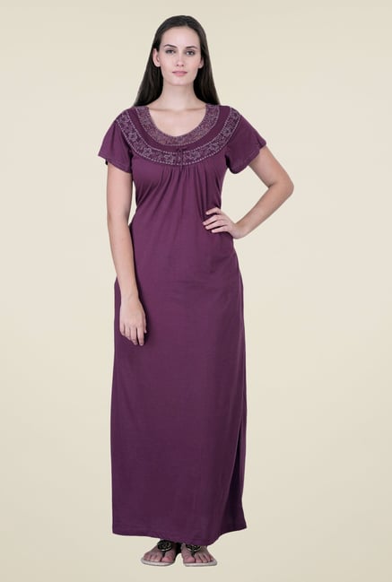 Buy honeydew Purple Embroidered Night Gown for Women Online Tata