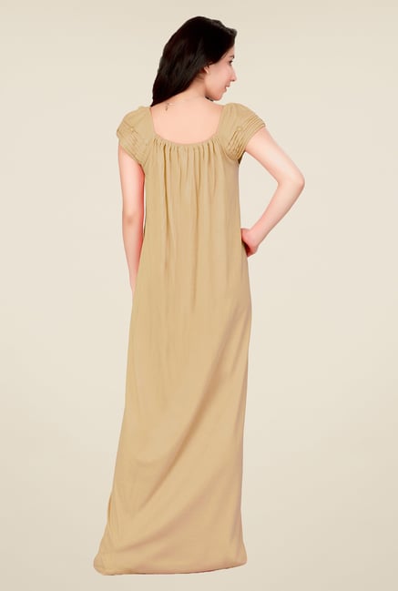 Women Hosiery Solid Brown Night Gown, Maxi, Nighty