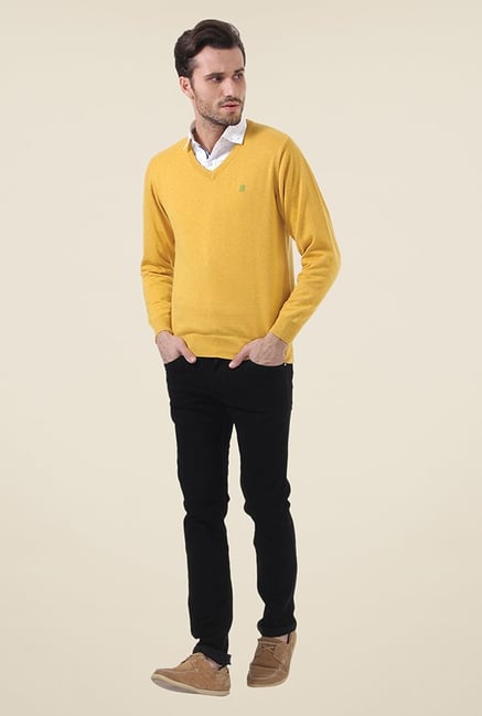 Buy Monte Carlo Yellow Textured Sweater for Men Online