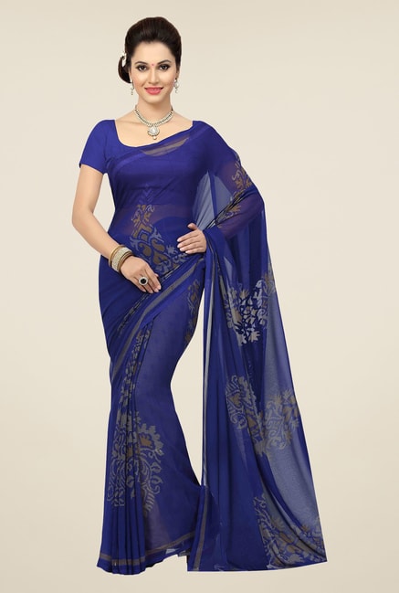 Ishin Blue Printed Faux Georgette Saree Price in India