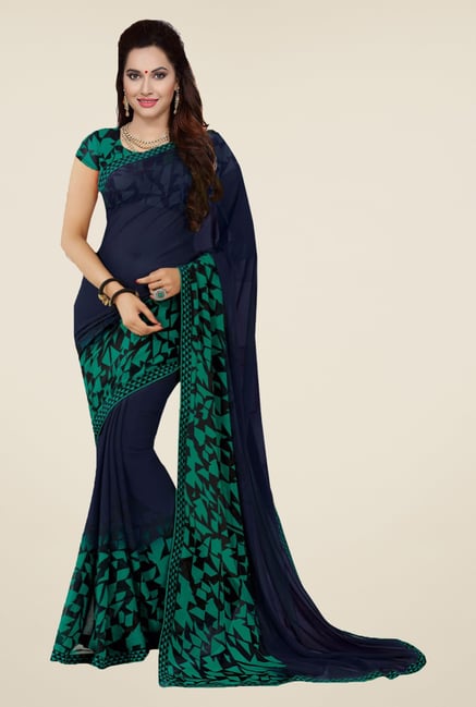 Ishin Navy Printed Faux Georgette Saree