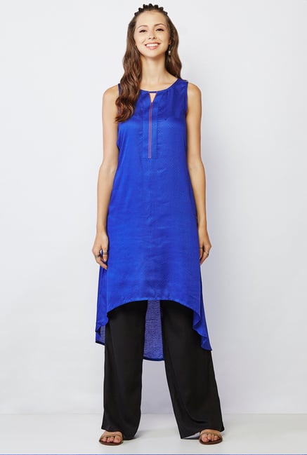 Global Desi Blue Self Print Kurti