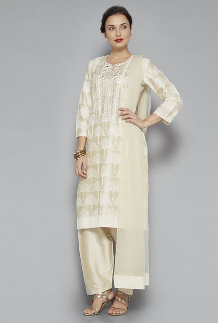 Buy Vark by Westside Beige A-Line Floral Kurta and Palazzos Set Online at  best price at TataCLiQ