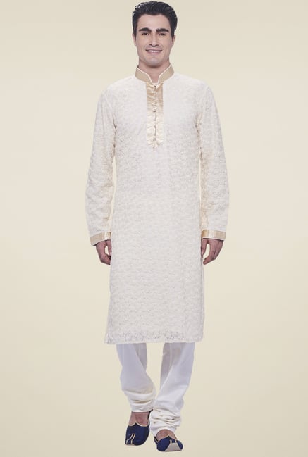 Manyavar Off-white Embroidered Kurta Set