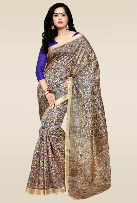 Saree Mall Multicolor Floral Khadi Silk Saree with Blouse Price in India