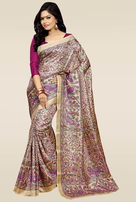 Shop Multicolor Linen Floral Printed Work Saree Festive Wear Online at Best  Price | Cbazaar