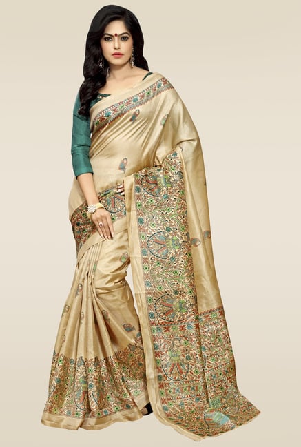 Saree Mall Beige Khadi Silk Saree with Blouse Price in India