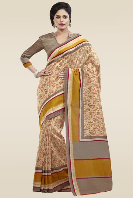 Saree Mall Beige Printed Fancy Art Silk Saree Price in India