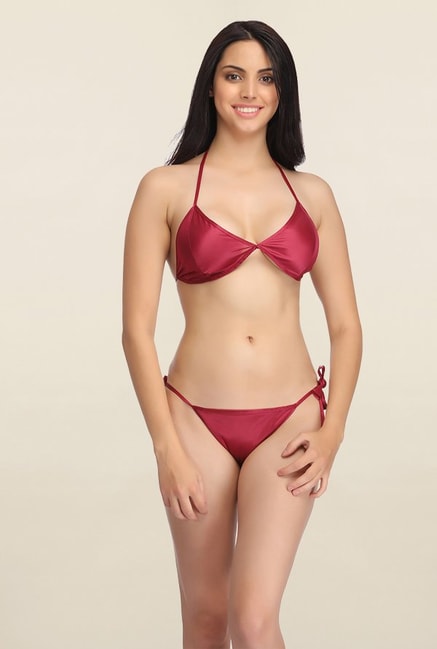 Buy Clovia Maroon Non Wired Bikini Set for Women Online @ Tata CLiQ