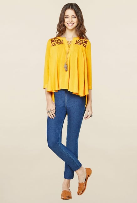 yellow embroidered top