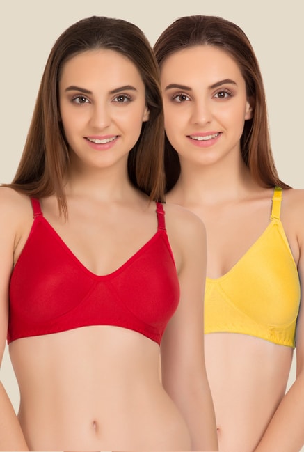 Buy Tweens Red & Yellow Non Padded Bra (Pack Of 2) for Women