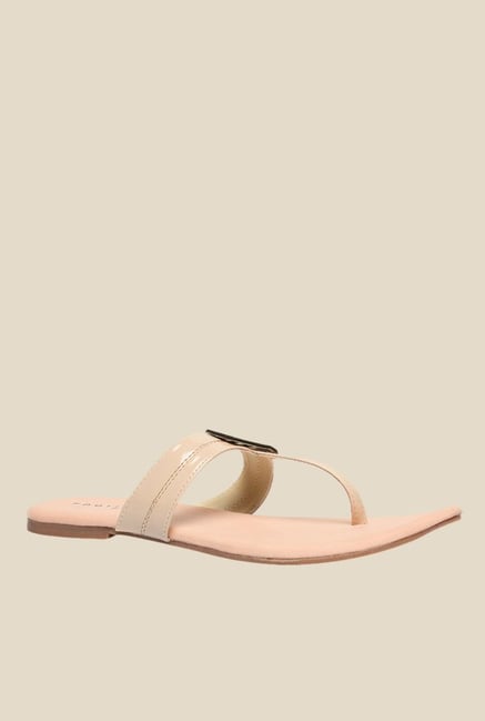 Footin by Bata Light Beige & Pink T-Strap Sandals-picture-13