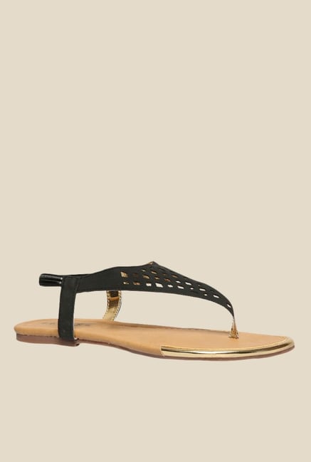 Footin by Bata Black T-Strap Sandals 