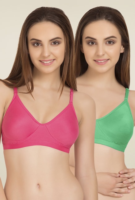 Buy Tweens Green & Dark Pink Non Padded T-Shirt Bra (Pack of 2