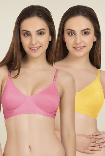 Buy Tweens Baby Pink & Yellow Cotton T-Shirt Bra (Pack of 2) for