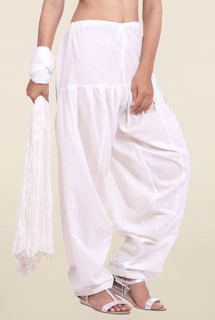 Jaipur Kurti White Solid Patiala Salwar With Dupatta