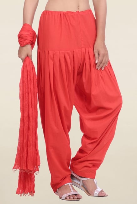 Jaipur Kurti Coral Solid Patiala Salwar With Dupatta