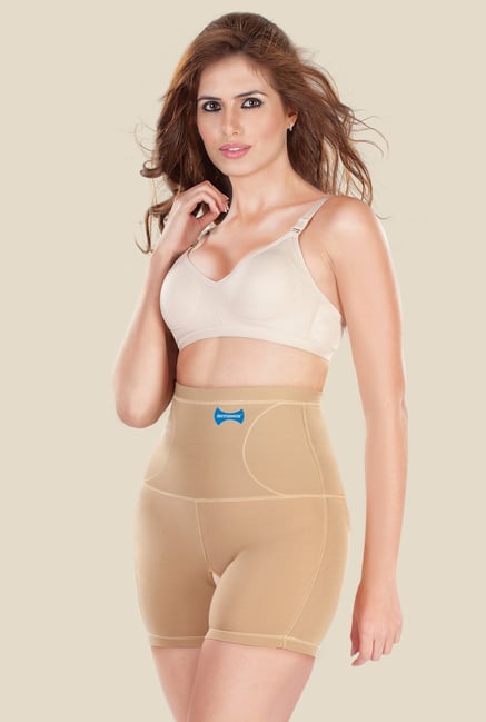 Buy online Beige Cotton And Spandex Tummy Tucker Shorts from