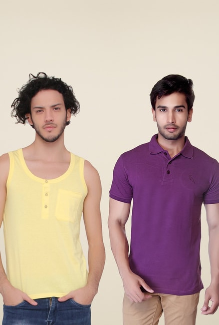 Lucfashion Yellow & Purple Cotton T-Shirts (Pack of 2)