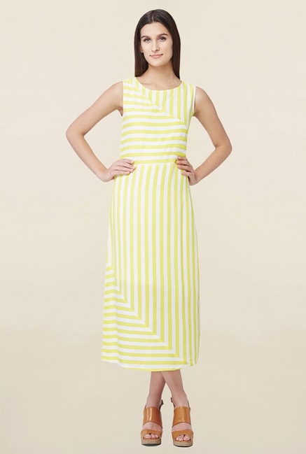 yellow white striped dress