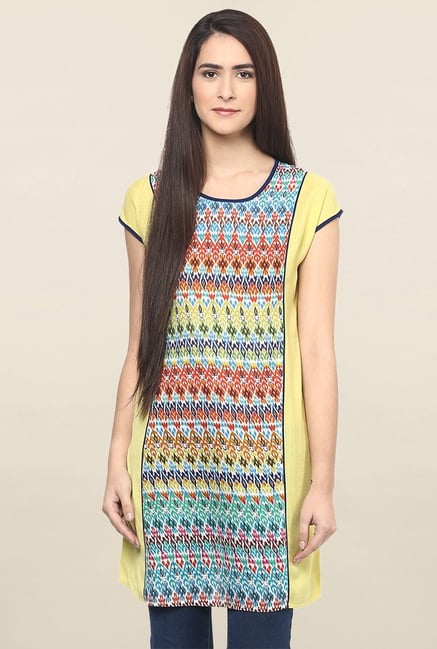 Fusion Beats Yellow Printed Tunic