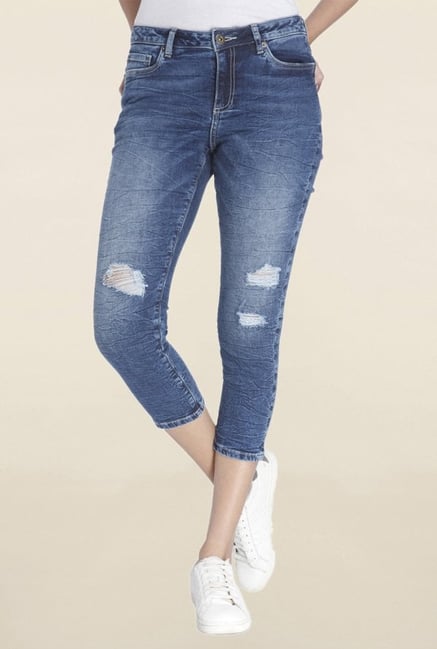 womens ripped capri jeans