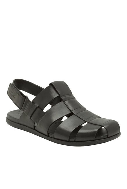 clarks mens casual valor sky leather sandals in black