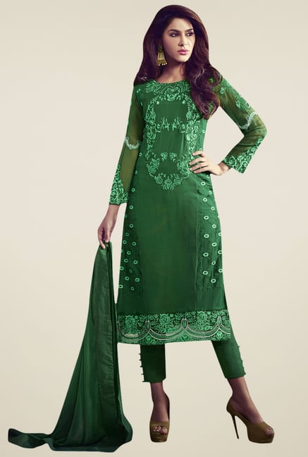 Dark Green Embroidered Dress