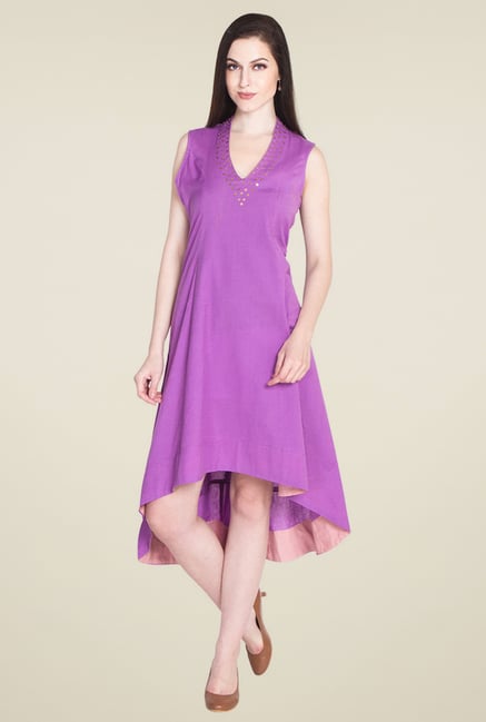 Buy Drapes Silhouettes Purple Regular Fit Cotton Dress For Women