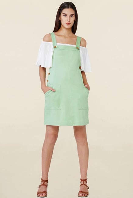 green dungaree dress