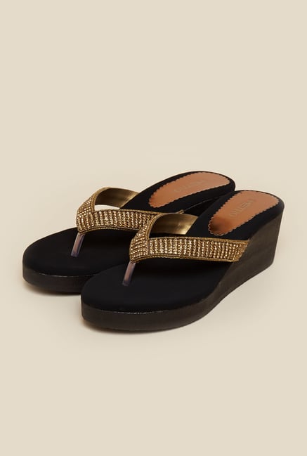 Black and gold wedges shoes hot sale