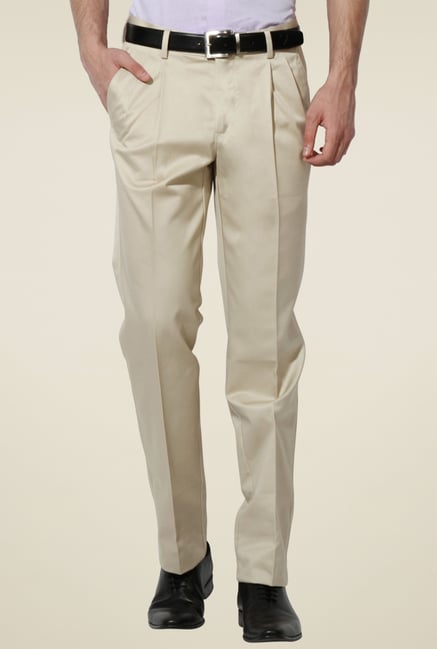 Buy Van Heusen Beige Regular Fit Mid Rise Trousers for Men Online