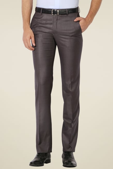 Van Heusen Grey Solid Slim Fit Mid Rise Trousers