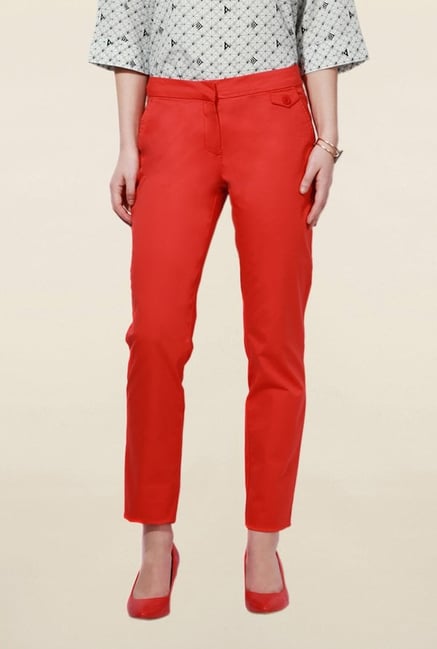 Solly By Allen Solly Red Regular Fit Trousers