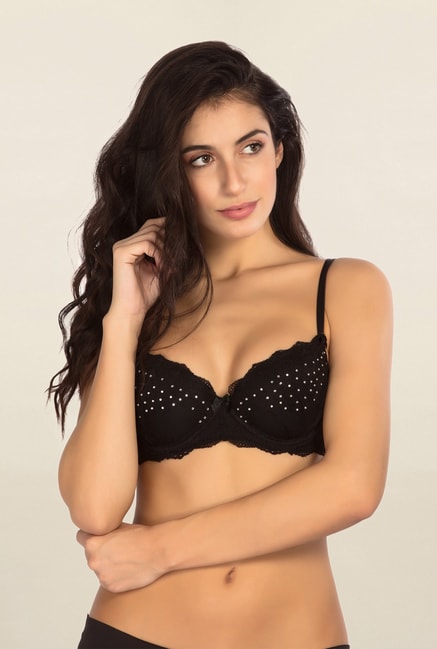 Buy Candyskin Black Under Wired Padded Demi Cup Bra for Women