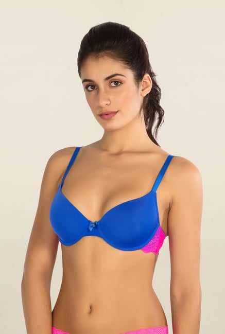 Candyskin Women's Push-up Bra Padded Underwired Full Coverage Blue