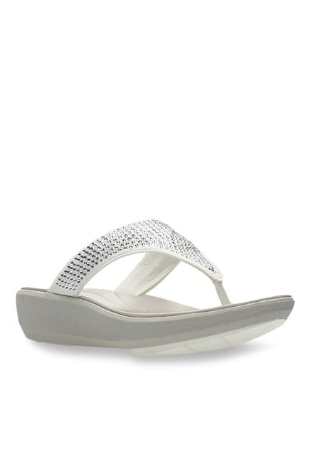 Clarks Wave Dazzle White Thong Wedges 