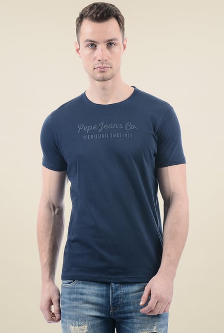 Buy Pepe Jeans Navy Half Sleeves Regular Fit T-Shirt for Men