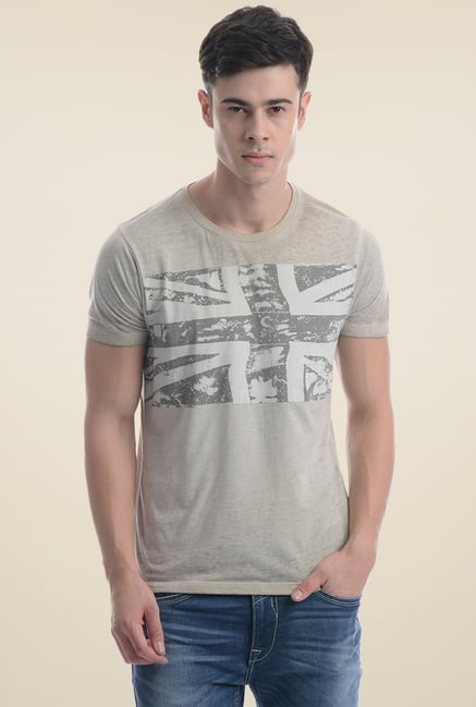 Buy Pepe Jeans Beige Slim Fit Cotton T-Shirt for Men Online Tata