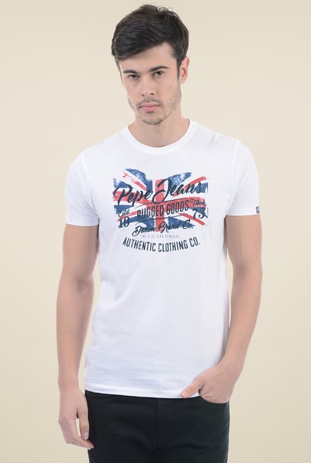 Buy Pepe Jeans White Round Neck Slim Fit T-Shirt for Men Online