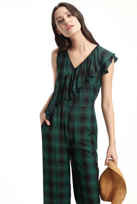 green plaid jumpsuit