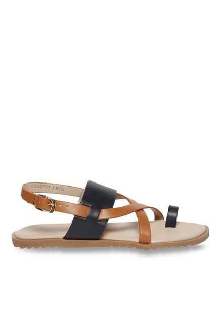 Allen Solly Black & Brown Toe Ring Back Strap Sandals