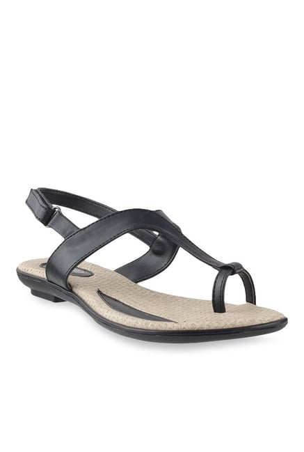Buy Metro Black Back Strap Toe Ring Sandals for Women at Best
